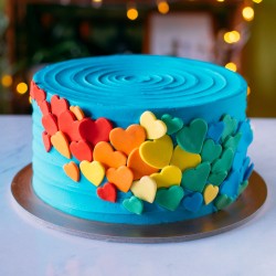Cascading Rainbow Hearts Cake