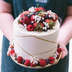 Gold Accent Cake with Mixed Berries and Florals
