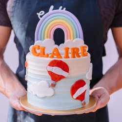 Pastel Blue Ombre with Hot Air Balloons and Rainbow