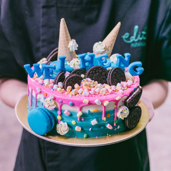 Ombre Ice Cream Cone Drizzle Cake