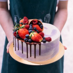Marbled Cake with Drizzle and Cascading Berries