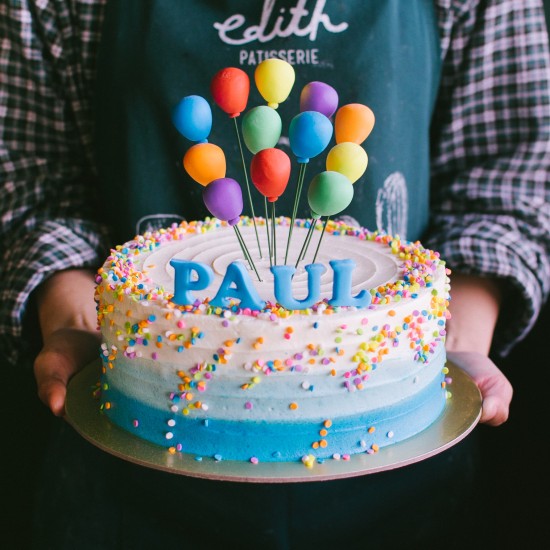 Ombre Striped with Confetti and Balloons