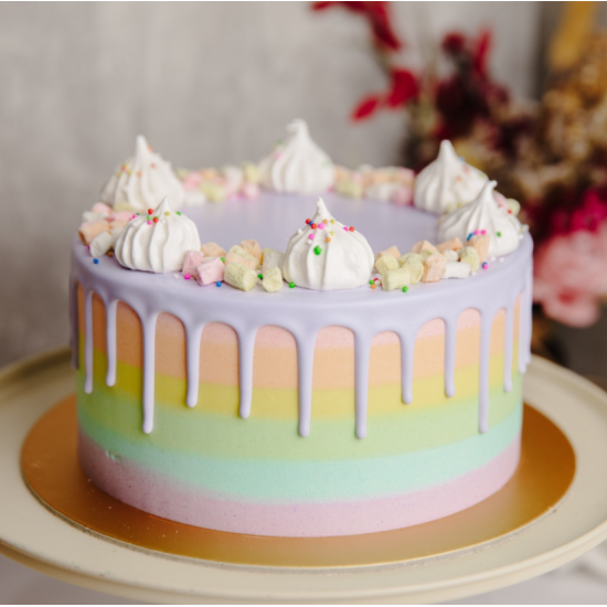 Pastel Rainbow with Chocolate Drizzle and Meringue Decor