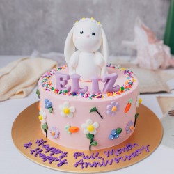 Handpiped Flowers & Fruits Cake with Fondant Rabbit Topper