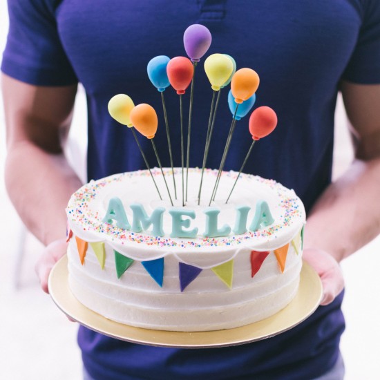 Rainbow Bunting Cake with Rainbow Balloons