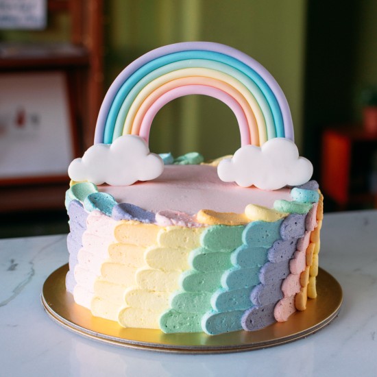 Rainbow Scallop with Rainbow Fondant Topper