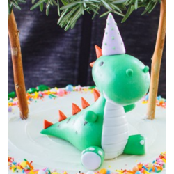 Fondant Green Dinosaur with Party Hat Topper