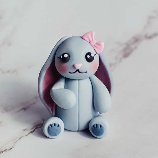 Fondant Grey Bunny Rabbit with Bow Topper