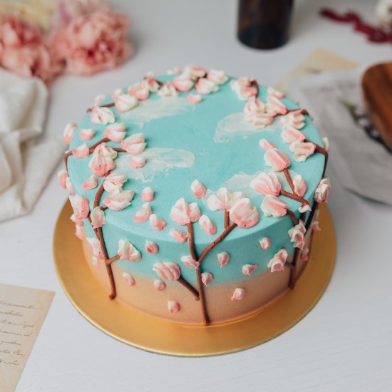 Pastel Blue Sakura Cake