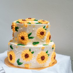 Two Tier Piped Sunflower Cake