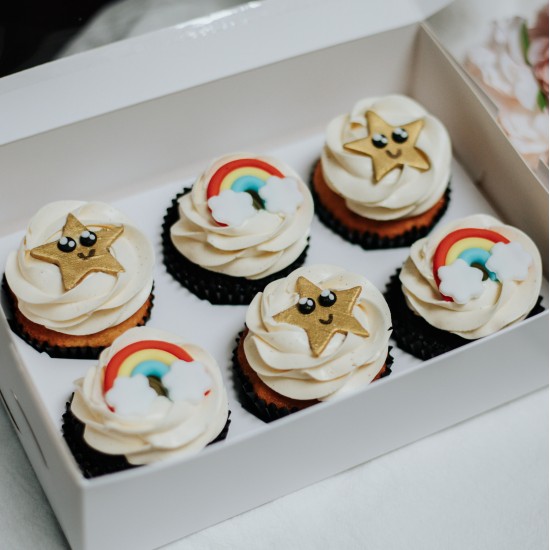 Rainbow & Gold Stars Cupcakes - Box of Six
