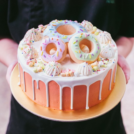 Donut Drizzle Cake with Meringue Decor
