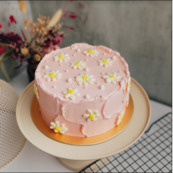 Pastel Pink Swash Cake with Piped Daisies