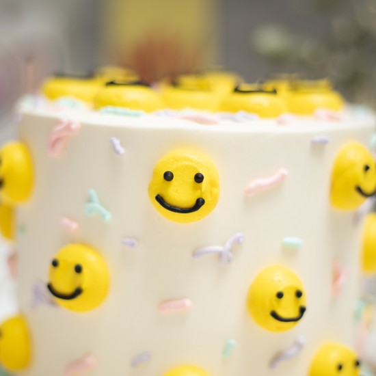 Smiley Faces with Pastel Confetti Cake