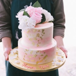 Ethereal Floral Cake with Gold Leaves - Two Tier