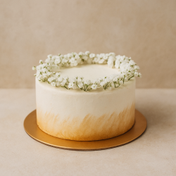 4" Mini Gold Swashes Cake with Baby's Breath