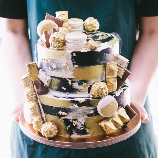 Black & Gold Chocolate Candy Cake - Two Tier