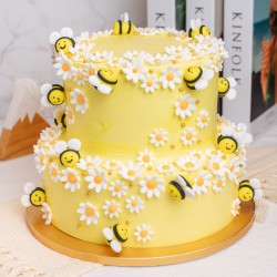Bumble Bee & Daisies Cake - Two Tier