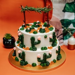 Two Tier Piped Cactus Cake