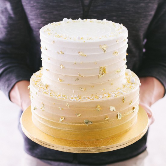Gold Ombre Cake with Gold Leaves - Two Tier