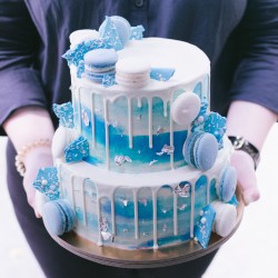 Marbled Cake with Candy Shards and Macaron Decor - Two Tier
