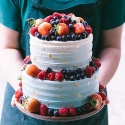 Two Tier Ombre striped with Gold Leaves and Mixed Berries