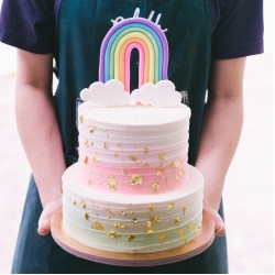 Two Tier Pastel Pink, Mint & Gold with Rainbow Topper