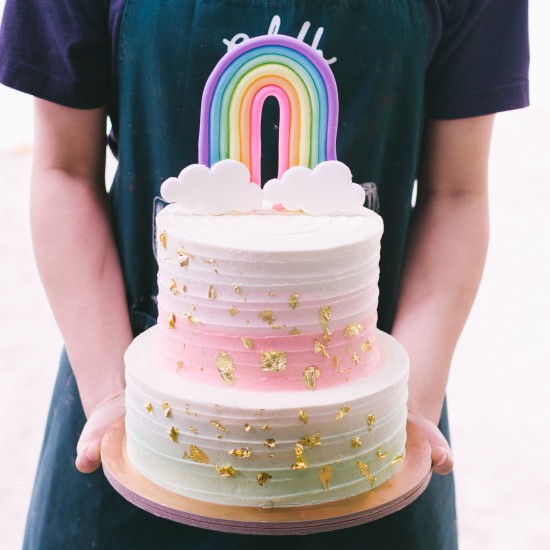 Two Tier Pastel Pink, Mint & Gold with Rainbow Topper