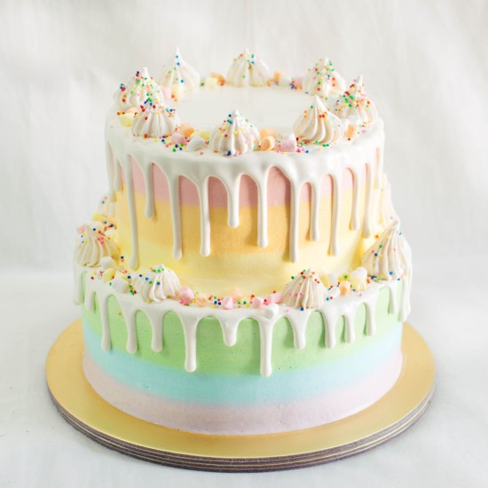 Two Tier Pastel Rainbow Drizzle Cake