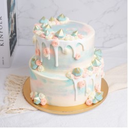Two Tier Pink and Blue Marbled Gem Cake