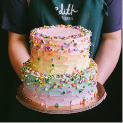 Two Tier Rustic Pastel Rainbow with Confetti Sprinkles