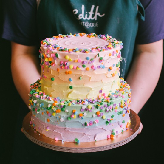 Two Tier Rustic Pastel Rainbow with Confetti Sprinkles
