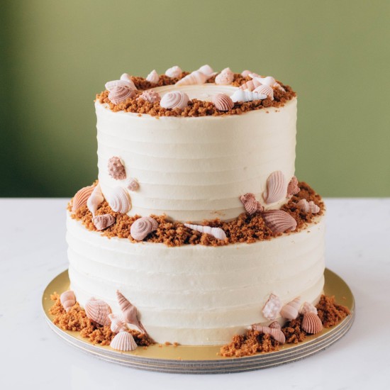 Two Tier White Striped with Crumble and Seashells
